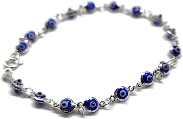 MYSTIC JEWELS By Dalia - Silver Lucky Tiny Evil Eye Bracelet - 7"