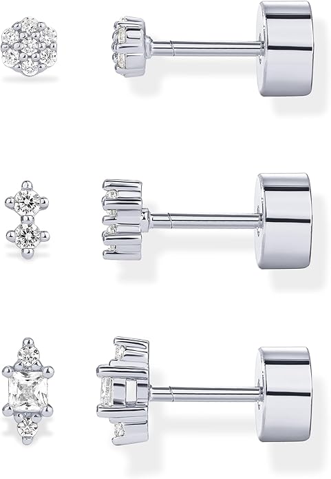 PAVOI 14K Gold Plated Sterling Silver Posts Dainty Mini Multi-Shape Flat Back Stud Earring Pack for Women | Helix Cartilage Piercing Jewelry