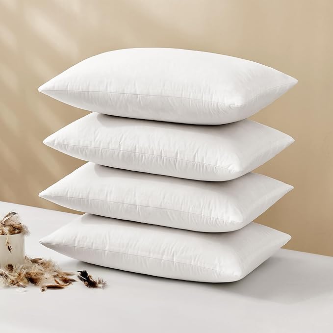 MIULEE 12x20 Pillow Inserts, Set of 4 Feather Down Throw Pillows | Choppable and No Smell, Double-Layer Down-Proof Cotton Cover, Decorative Sofa and Bed