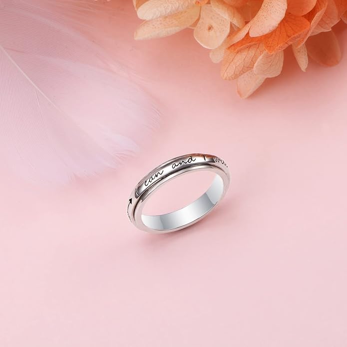 Alphm S925 Sterling Silver Spinner Fidget Anxiety Worry Relieving Boredom ADHD Autism Band Rings