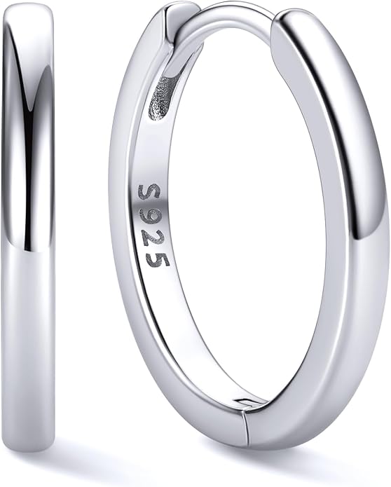 ChicSilver 925 Sterling Silver Huggie Hoop Earrings Small Hoop Earrings for Women Hypoallergenic Silver Huggie Earring Cartilage Earrings for Women (6/8/10/12/14/16/18/20MM)
