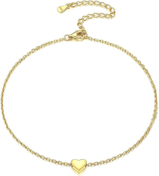 ChicSilver Personalized 925 Sterling Silver Tiny Heart/Moon/Star/Sun/Dot/Triangle Anklets Simple Dainty Foot Jewelry for Women, Silver/Gold Plated/Rose Gold Plated