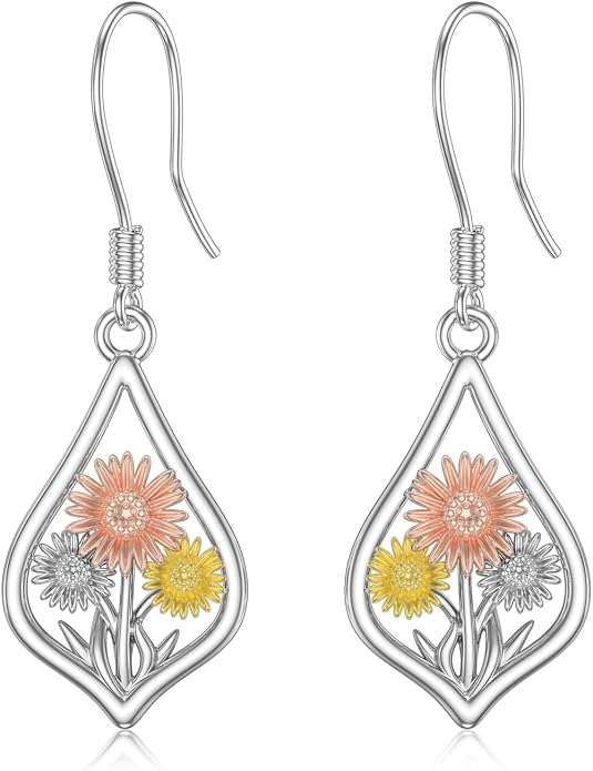 WINNICACA Sterling Silver Dangle Drop Earrings for Women Mom Flower Leverback Earrings Jewelry Christmas Anniversary Birthday Gifts