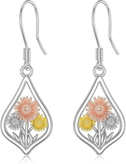 WINNICACA Sterling Silver Dangle Drop Earrings for Women Mom Flower Leverback Earrings Jewelry Christmas Anniversary Birthday Gifts
