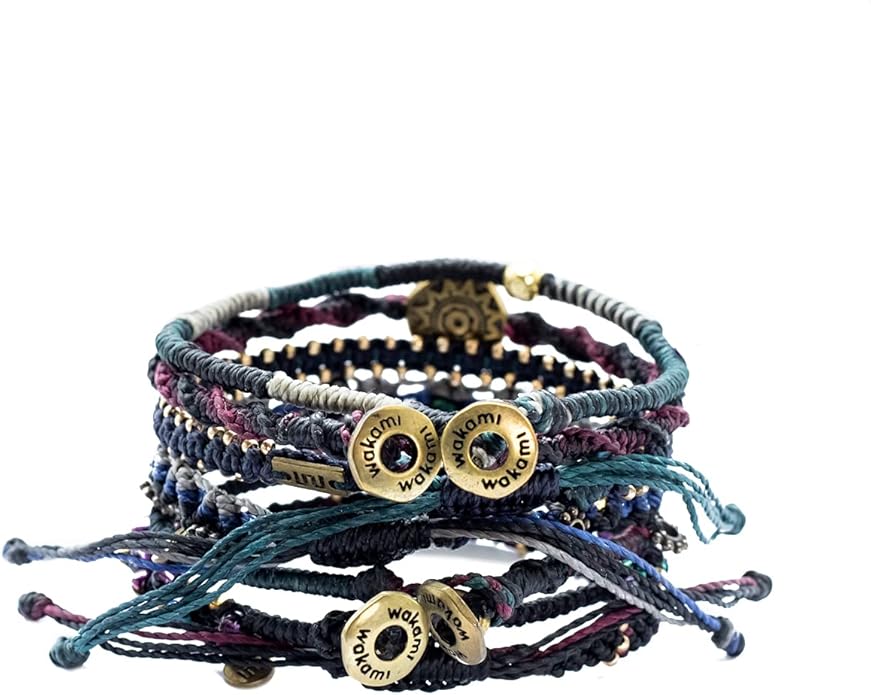 Wakami Earth Charm Bracelet Stack | Braided Beaded Stackable Bracelets for Women | Waterproof Fair Trade Handmade Boho Jewelry for Women and Men