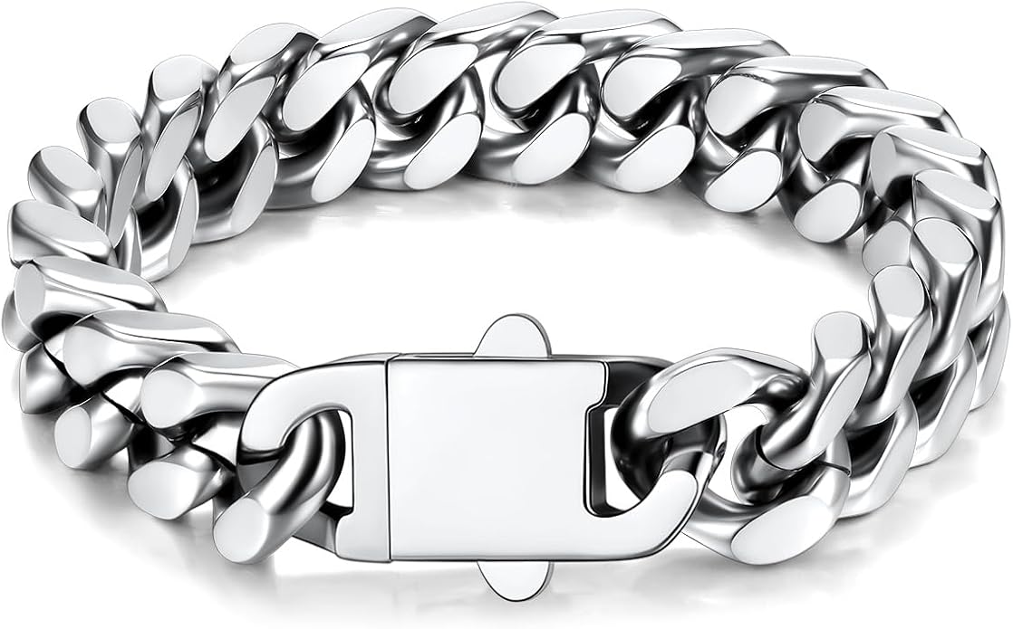 U7 Cuban Link Bracelets for Men Stainless Steel Wrist Bracelet Silver Black Gold Cuban Hand Chain Bracelet for Mens Women, 5/7/9/12mm Width, 7.5/8.3/9 Inch Length Classic Jewelry with Box Packed