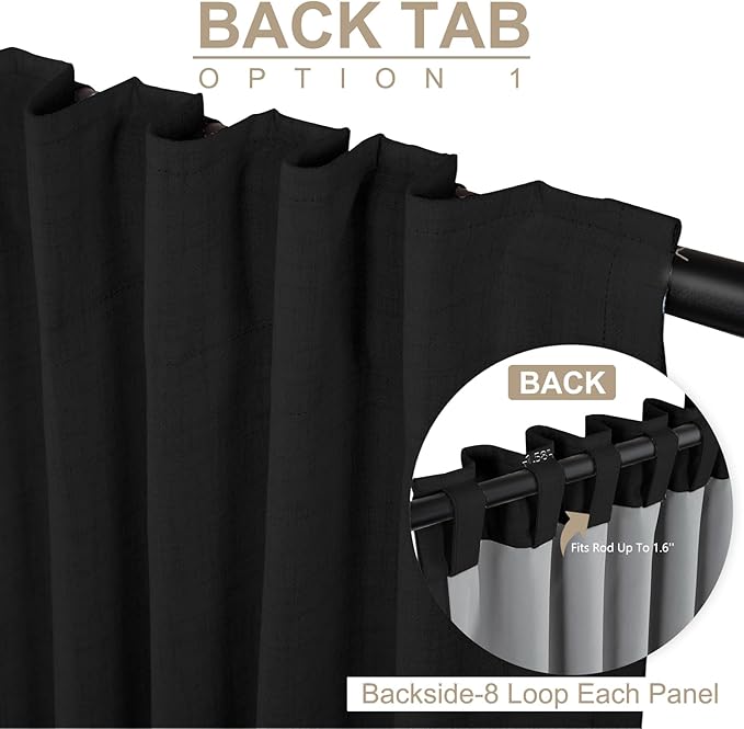 100% Blackout Shield Linen Blackout Sliding Door Curtains for Living Room, Back Tab/Rod Pocket Thermal Insulated Curtains for Sliding Glass Doors, 1 Panel Set, 100" W x 84" L, Black