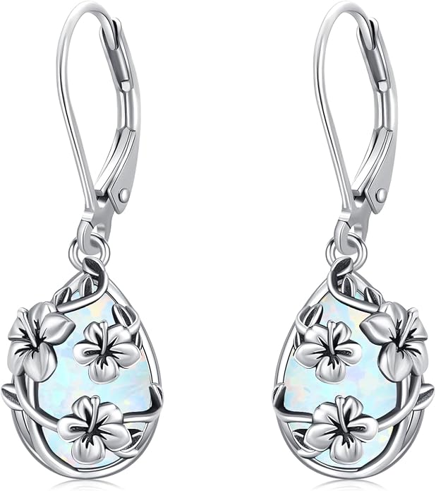 Flower Earrings 925 Sterling Silver Flower Teardrop Leverback Dangle Earrings Jewelry Gifts for Women Girls
