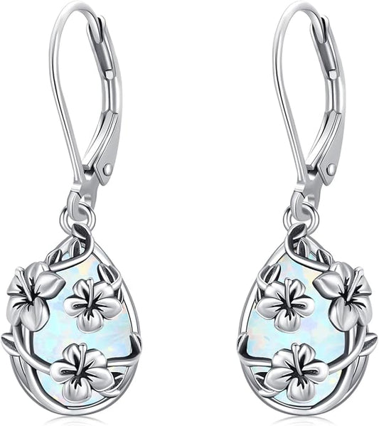 Flower Earrings 925 Sterling Silver Flower Teardrop Leverback Dangle Earrings Jewelry Gifts for Women Girls