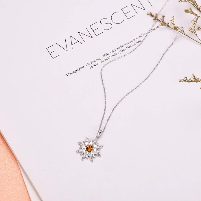 AOBOCO 925 Sterling Silver Sun and Moon Star Pendant Necklace with Simulated Birthstone, Birthday Christmas Jewelry Gift for Women Teen Girls