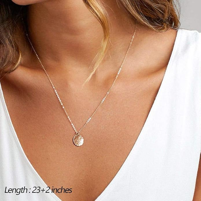 Turandoss Dainty Layered Choker Necklace, Handmade Y Pendant Necklace Multilayer Bar Disc Necklace Adjustable Layering Choker Necklaces for Women