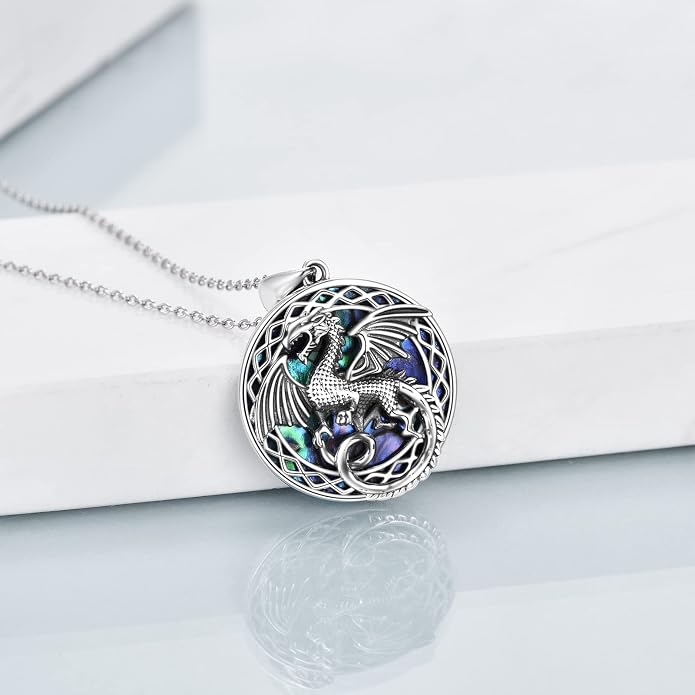 LUHE Sterling Silver Dragon/Wolf/Phoenix/Hummingbird/Horse/Unicorn Religious Pendant Necklace for Women Oxidized vintage Celtics Necklace Jewelry Christmas Gifts