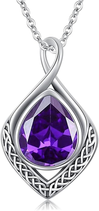 PELOVNY Celtic Knot Necklaces for Women 925 Sterling Silver Gemstone/Birthstone Teardrop Infinity Necklace Irish Celtic Pendant Jewelry Gifts for Mom Daughter Wife