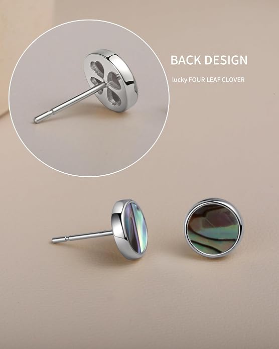 S.Leaf Gold Stud Earrings for Women 925 Sterling Silver Hypoallergenic Mother of Pearl Shell Stud Chain Earrings Friendship Jewelry Gifts for Women Her