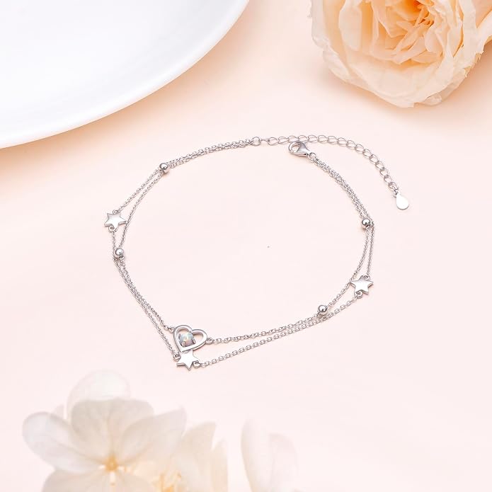 Anklets for Women 925 Sterling Silver Blue Evil Eye Infinity Butterfly Adjustable Multilayer Layered Summer Beach Ankle Bracelet Foot Chain Jewelry for Women