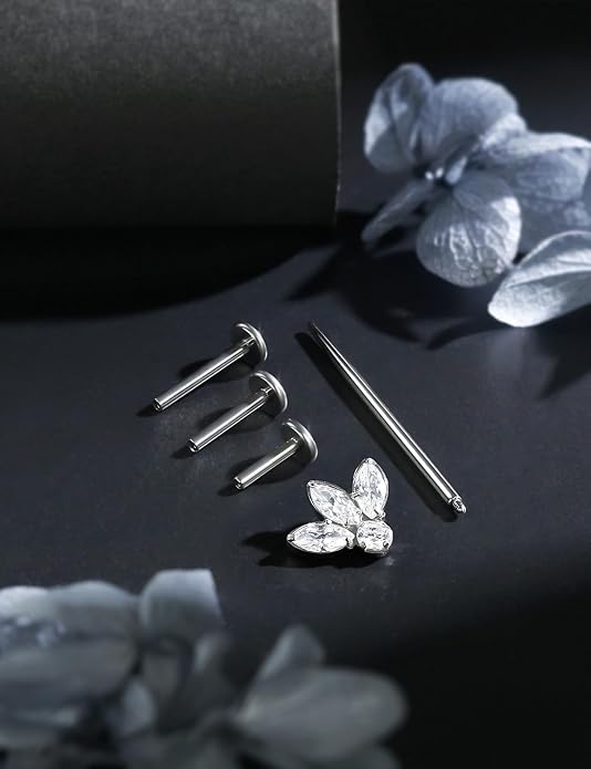 16G Astm F136 Titanium Internal Thread Flat Back Earrings Nose Studs Tragus Forward Helix Conch Cartilage Lobe Earrings Stud Medusa Labret Monroe Lip Ring Piercing Jewelry For Women Men