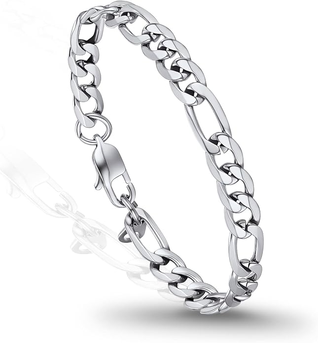 PROSTEEL Silver/Gold/Black Bracelets for Men Figaro Cuban Link, 6mm-13mm Width, 7.5"/8.3"/9" Length, Stainless Steel Mens Bracelet Jewelry with Gift Box