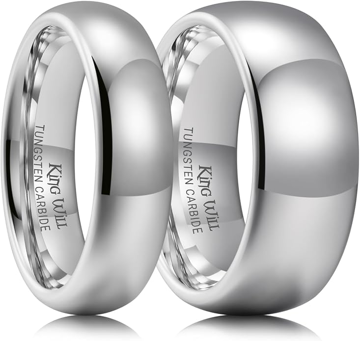 King Will Tungsten Carbide Wedding Band for Men Women Promise Rings for Couples Domed High Polish
