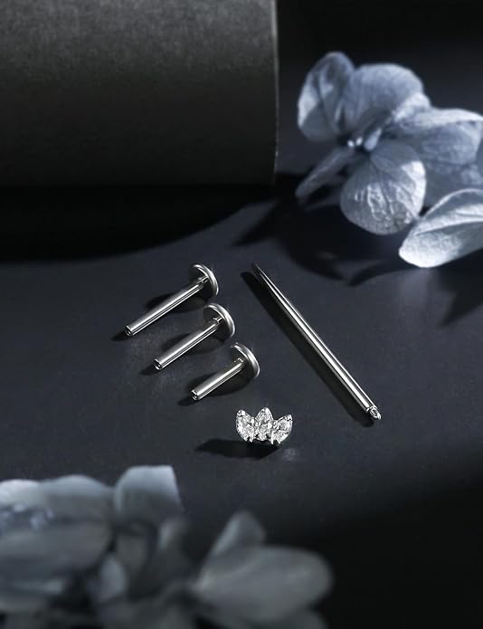 16G Astm F136 Titanium Internal Thread Flat Back Earrings Nose Studs Tragus Forward Helix Conch Cartilage Lobe Earrings Stud Medusa Labret Monroe Lip Ring Piercing Jewelry For Women Men