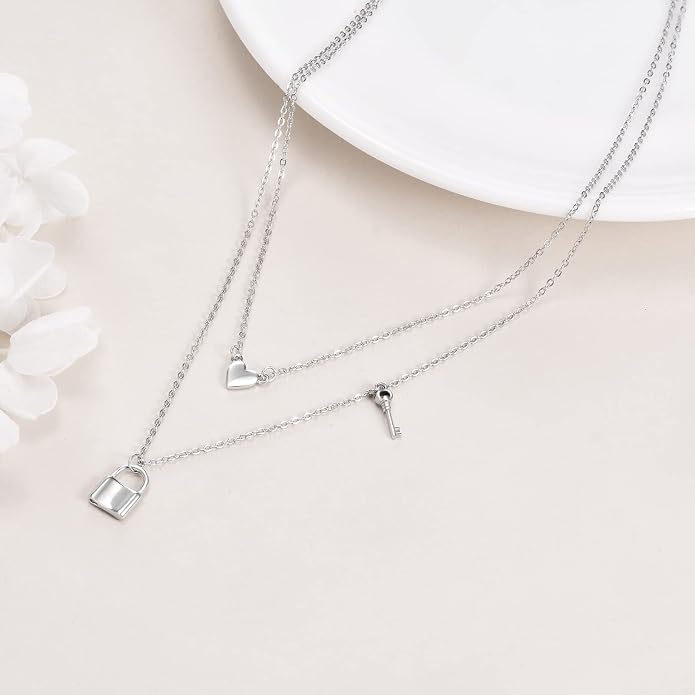MONGAS Tree of Life/Infinity Cross/Lock and Key/Lotus/Hamsa/Horse/Strawberry/Opal/Lariat/Dragonfly/Heart/Violin Layered Necklace Sterling Silver for Women