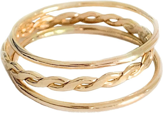 Toe Ring | 3 Stackable Rings (2) Skinny Band and (1) Braid in 14K Gold Fill | Perfect For Knuckle or Midi (3)