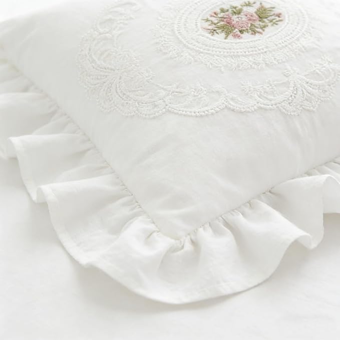 12x20 Pillow Covers, White Lace Square Cushion Cover 100% Cotton Throw Pillow Cover Pillowcase Set of 2, Decorative Cushion case,Handmade Pillowcase with Ruffles