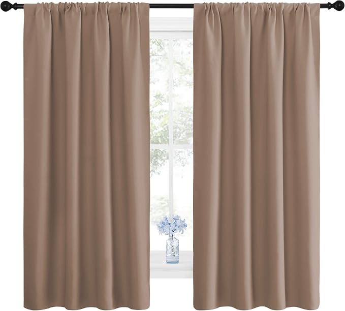 NICETOWN Kids Blackout Curtain Panels - Window Treatment Thermal Insulated Solid Rod Pocket Curtains/Drapes for Bedroom (Set of 2 Panels, 42 by 63 Inch, Cappuccino)