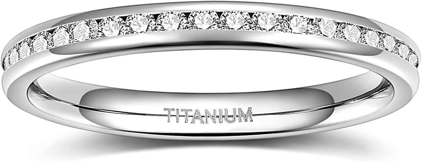 TIGRADE 2.5mm 4mm 5mm 6mm Titanium Ring Cubic Zirconia Engagement Ring Wedding Band Size 3 to 13.5