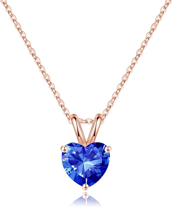 SMILEST Dainty Heart Birthstone Necklace for Women, 925 Sterling Silver Necklace Sparkling Heart Pendant, Anniversary Birthday Gifts for Women Mom Wife Daughter Girlfriend Grandma