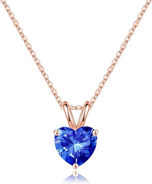 SMILEST Dainty Heart Birthstone Necklace for Women, 925 Sterling Silver Necklace Sparkling Heart Pendant, Anniversary Birthday Gifts for Women Mom Wife Daughter Girlfriend Grandma