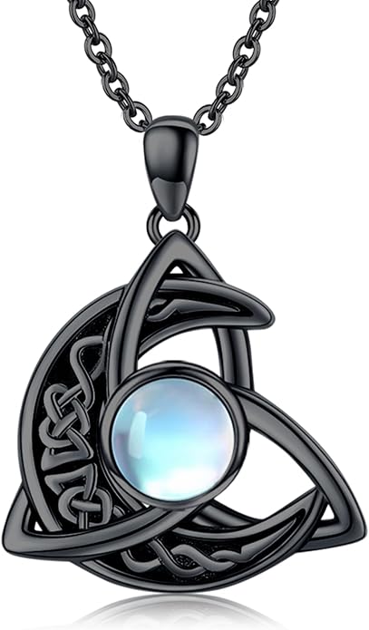 CHENGHONG Celtic Moon Necklace for Women 925 Sterling Silver Celtic Knot Moonstone Pendant Necklace Crescent Irish Necklaces Celtics Jewelry Gift for Women Men