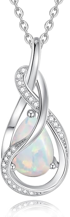 FANCIME TimelessTie Birthstone Necklace for Women White Gold Plated Sterling Silver Ribbon Design Jewelry Knot Pendant Fine Jewelry Gemstone Anniversary Birthday Graduation Mothers Day Gifts for Women Wife Mother Her