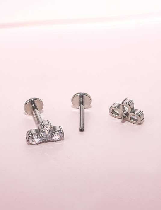 Limerencia 2Pcs 18g Titanium Internally Threaded Tragus Piercing Jewelry Nose Studs Flat Back Earrings Labret, Lip, Helix, Cartilage, Conch, Medusa Piercing for Women Men Sensitive Ears
