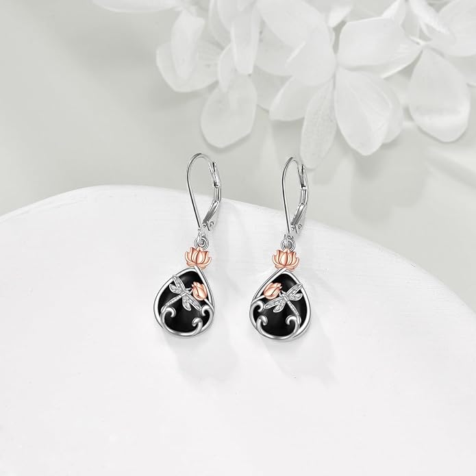 AOBOCO Teardrop Dangle Earrings for Women 925 Sterling Silver Moonstone Flower Filigree Leverback Jewelry Birthday