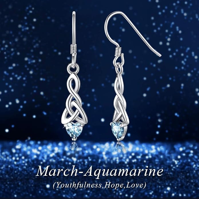ChicSilver Sparkling Heart Birthstone 925 Sterling Silver Celtic Knot Dangle Hook Earrings (with Gift Box)