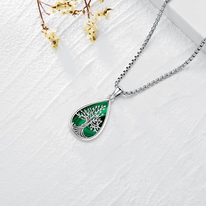 Jewelry Gifts - Tree of Life Necklace Sterling Silver Abalone Shell/Opal/Moonstone/Black Onyx/Turquoise/Malachite/Crystal Family Tree of Life Jewelry for Women Men