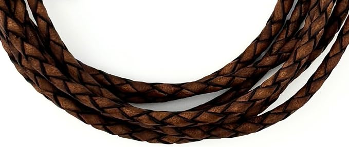 3mm Braided Leather Cord for Jewelry Making, Bracelets, Necklaces & Bolo Ties – Top Grain Leather, Flexible, Durable & Soft