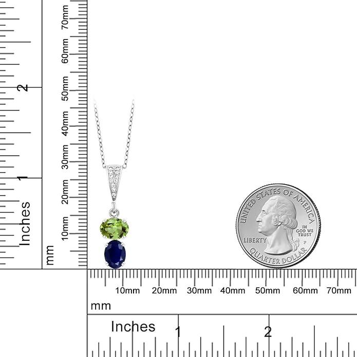 Gem Stone King 2-Stone Gemstone Birthstone Pendant Necklace for Women in 925 Sterling Silver | Oval 8x6MM | 18 Inch Silver Chain | Fine Jewelry for Her Mom Wife