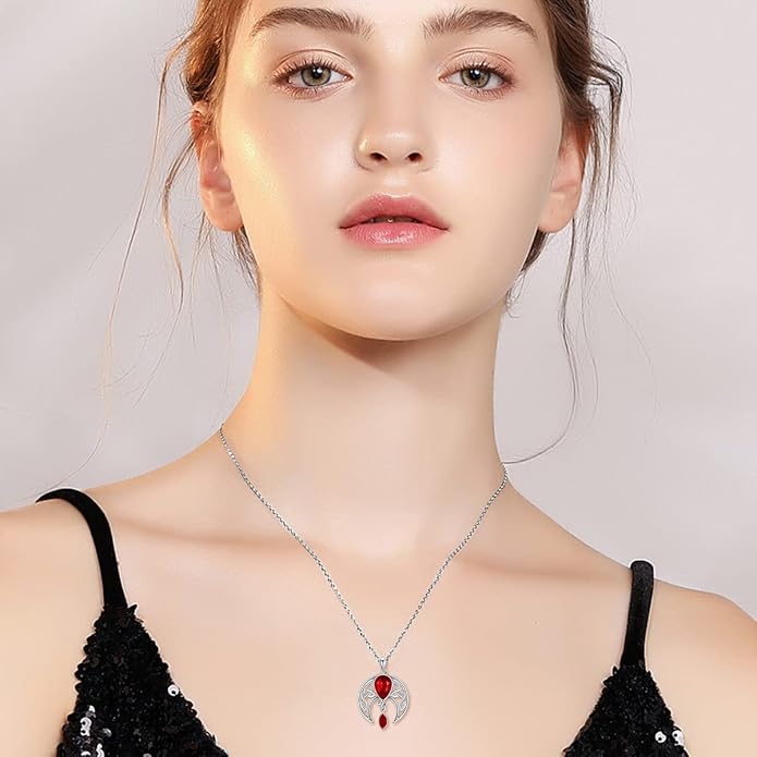 AOBOCO Sterling Silver Celtic Crescent Moon Goddess Pendant Irish Good Luck Necklace with Birthstone Crystal, Celtic Moon Jewelry Gift for Women Mom Wife