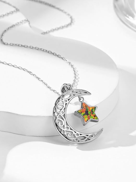 Dreamboat Sterling Silver Moon and Star Necklace Silver Crescent Moon Necklaces for Women Star Pendant Celestial Jewelry Gifts