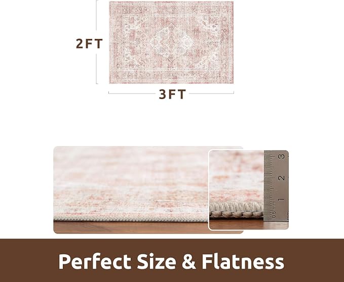 AMOAMI-2X3 Small Rug-Washable Rugs Entryway Mat Indoor-Soft Vintage Non Slip Rugs for Kitchen Laundry Room Bathroom Pink Decorative Accent Rug for in Front of Sink 24 Inch x36 Inch