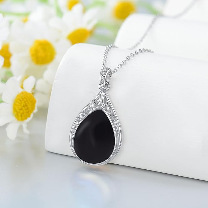 HPQQ Teardrop Necklace 925 Sterling Silver Filigree Gemstone Pendant Necklace Fine Jewelry Birthday Mother's Day Gifts for Women Her Mom