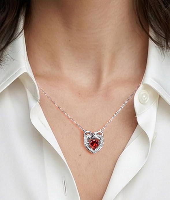 Trendy Dainty Infinity Birthstone Necklace, Dancing Heart 18K White Gold Plated 925 Sterling Silver Heart Necklace, Romantic Love Jewelry Graduation Gifts for Women Her