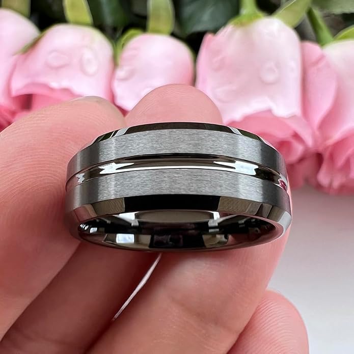 TUTISS 6mm 8mm Silver/Black/Blue/Gunmetal/Gold/Rose Gold Tungsten Rings for Men Women Fashion Engagement Wedding Bands Matte Finish Beveled Edges Comfort Fit
