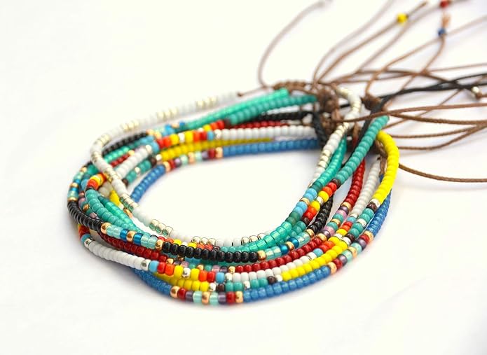 Beaded Anklet for Women, Boho Native American Style, Unique White & Silver Hippie Beach Waterproof Anklet, Handmade by Tribes