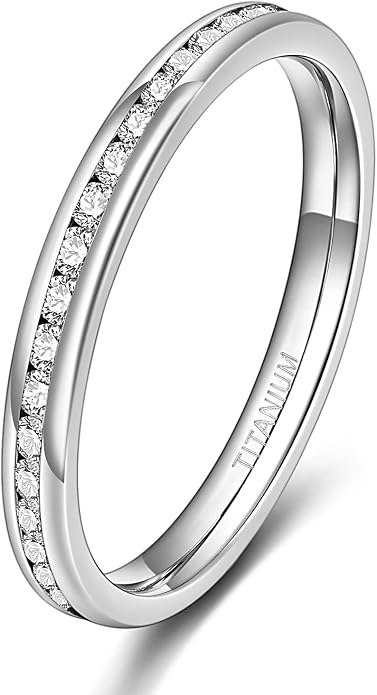 TIGRADE 2.5mm 4mm 5mm 6mm Titanium Ring Cubic Zirconia Engagement Ring Wedding Band Size 3 to 13.5