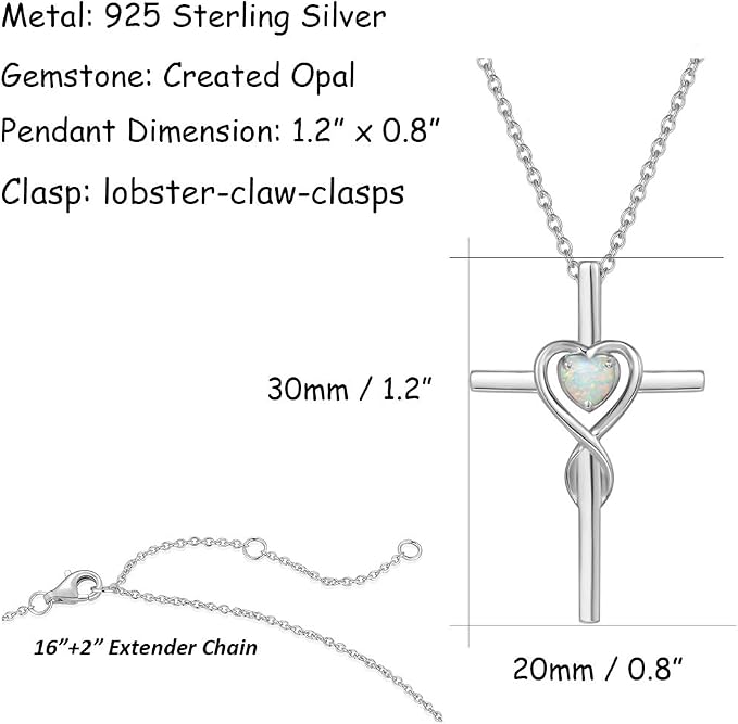 FANCIME Birthstone Cross Necklace for Women Birthstone Necklace Heart Infinity Cross Pendant Necklace Fine Jewelry Christmas Birthday Holiday Gifts for Her, 16"+2" Inches
