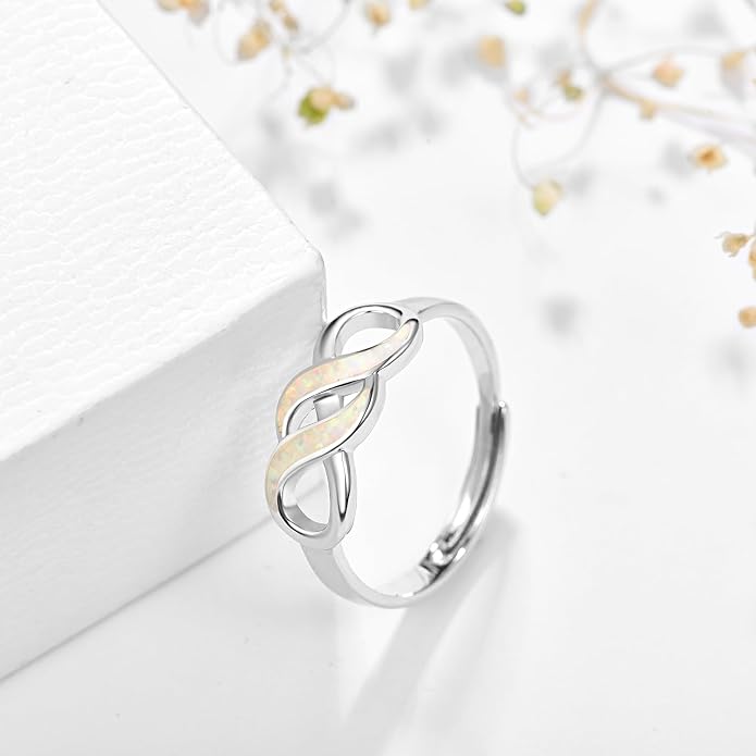 Opal Rings for Women Sterling Silver Twisted Celtic Knot Ring Adjustable Promise Rings Opal Infinity Jewelry Gifts for Women