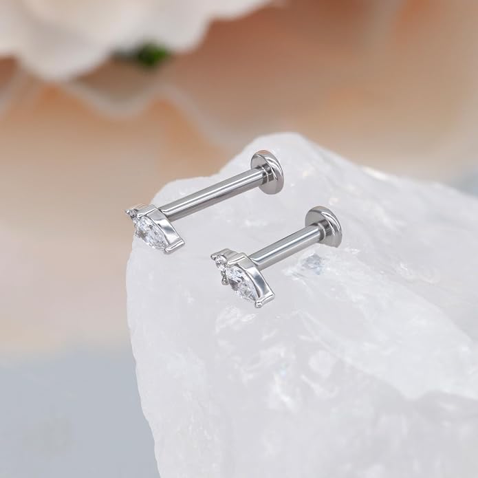 14K Yellow/White Gold Cartilage Earring Stud 1 Pcs, 6mm 8mm 16G Threadless Flat Back Earrings, Push in Tragus Earrings Threadless Labret Stud