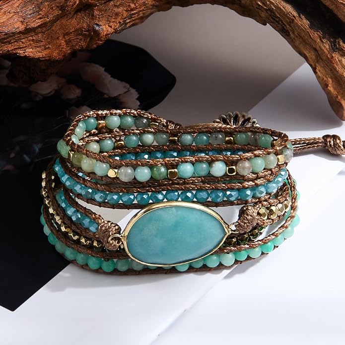 Women Wrap Bracelet Boho Natural Jasper Crystal Stone Beads Strand Bracelets